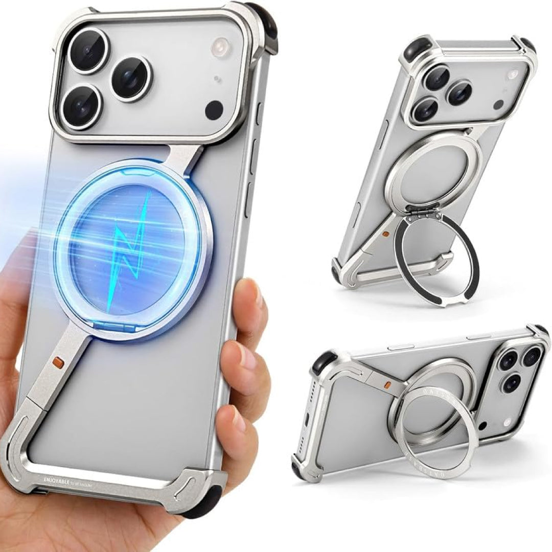 iPhone 17 Pro Z Metal MagSafe Case with 360° Ring Holder - Silver
