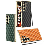 Luxury Quilted Back Cover for Samsung Galaxy S26 Ultra – Electroplated Frame Case