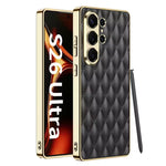Luxury Quilted Back Cover for Samsung Galaxy S26 Ultra – Electroplated Frame Case