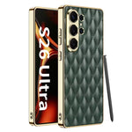 Luxury Quilted Back Cover for Samsung Galaxy S26 Ultra – Electroplated Frame Case