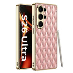 Luxury Quilted Back Cover for Samsung Galaxy S26 Ultra – Electroplated Frame Case