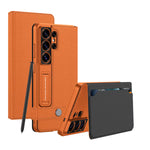 S26 Ultra Luxury Matte PU Leather Wallet Case with Folding Kickstand & Card Holder