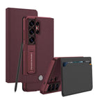 S26 Ultra Luxury Matte PU Leather Wallet Case with Folding Kickstand & Card Holder
