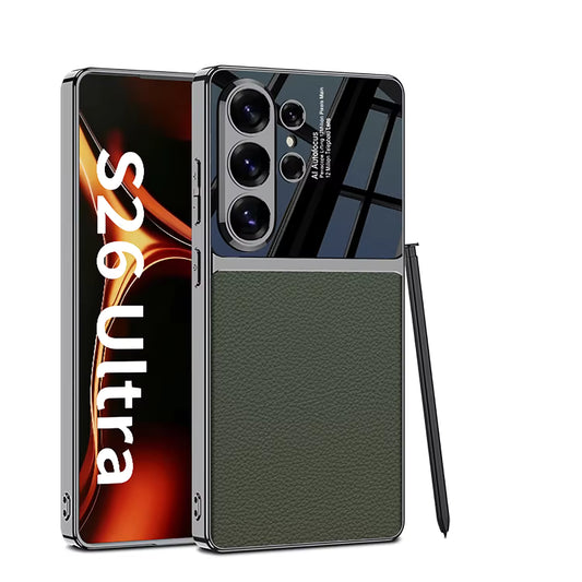 Luxury Leather & Glossy PC Protective Case for S26 Ultra