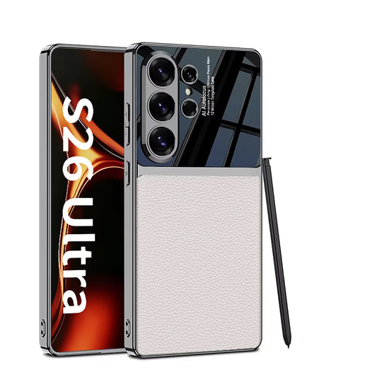 Luxury Leather & Glossy PC Protective Case for S26 Ultra