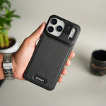 iPhone 17 Pro Max Premium Metallic AeroFlex Leather MagSafe Case - Black