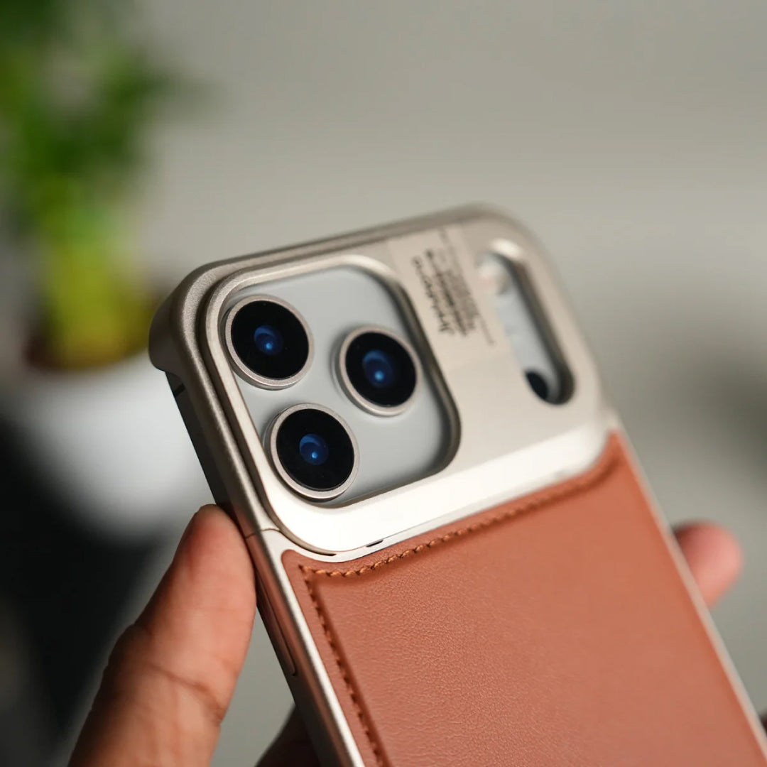 iPhone 17 Pro Premium Metallic AeroFlex Leather MagSafe Case - Brown