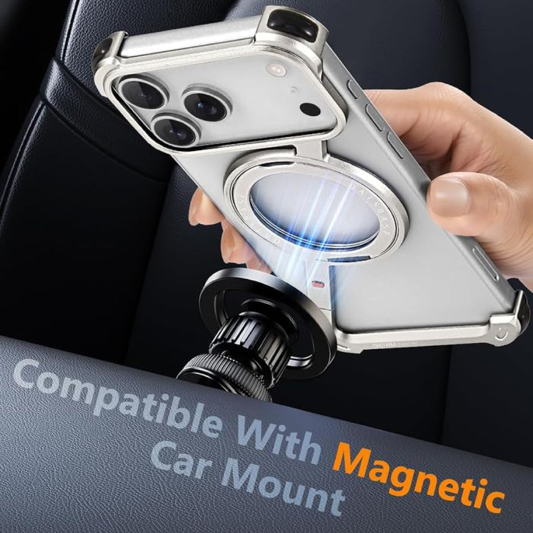 iPhone 17 Pro Z Metal MagSafe Case with 360° Ring Holder - Silver
