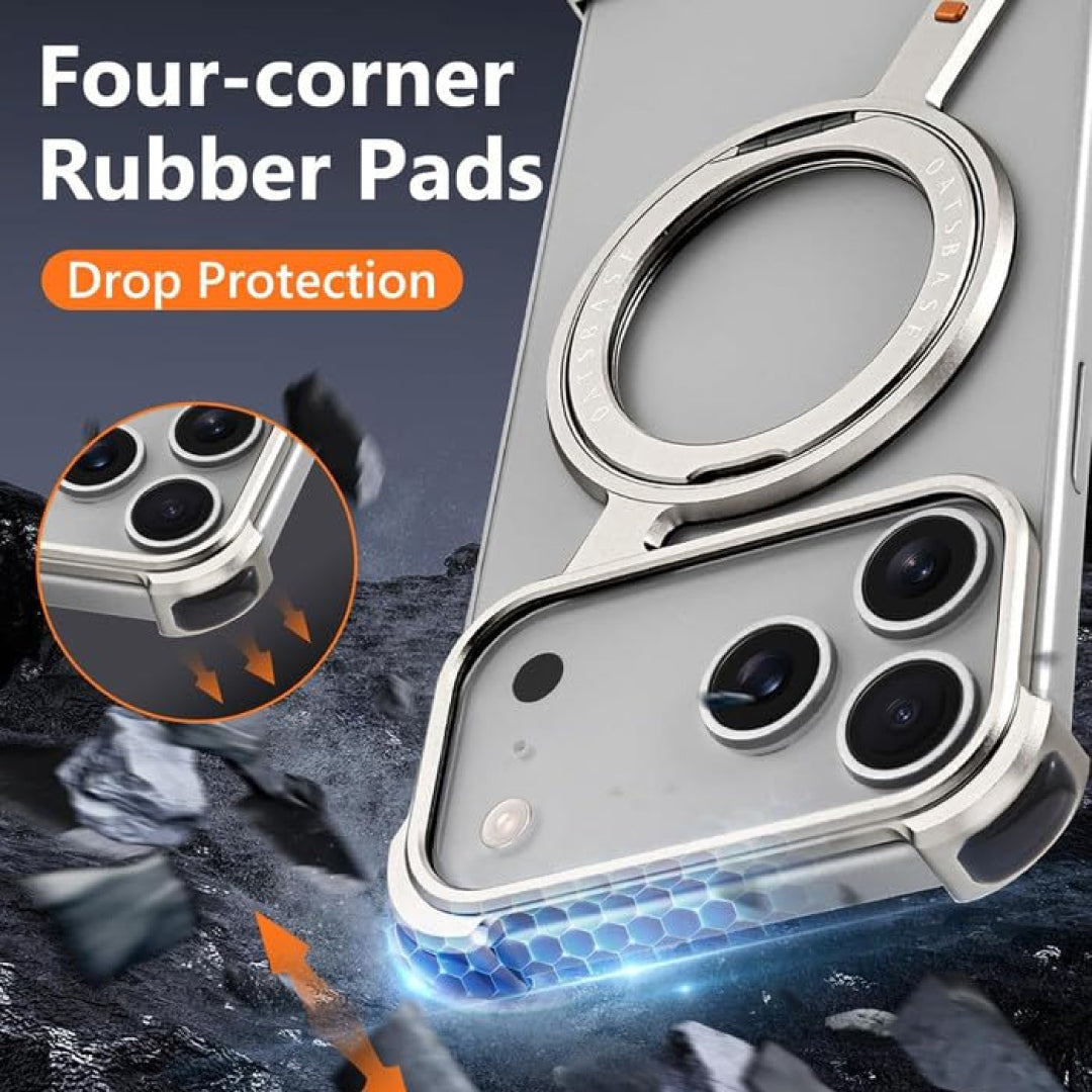 iPhone 17 Pro Z Metal MagSafe Case with 360° Ring Holder - Silver