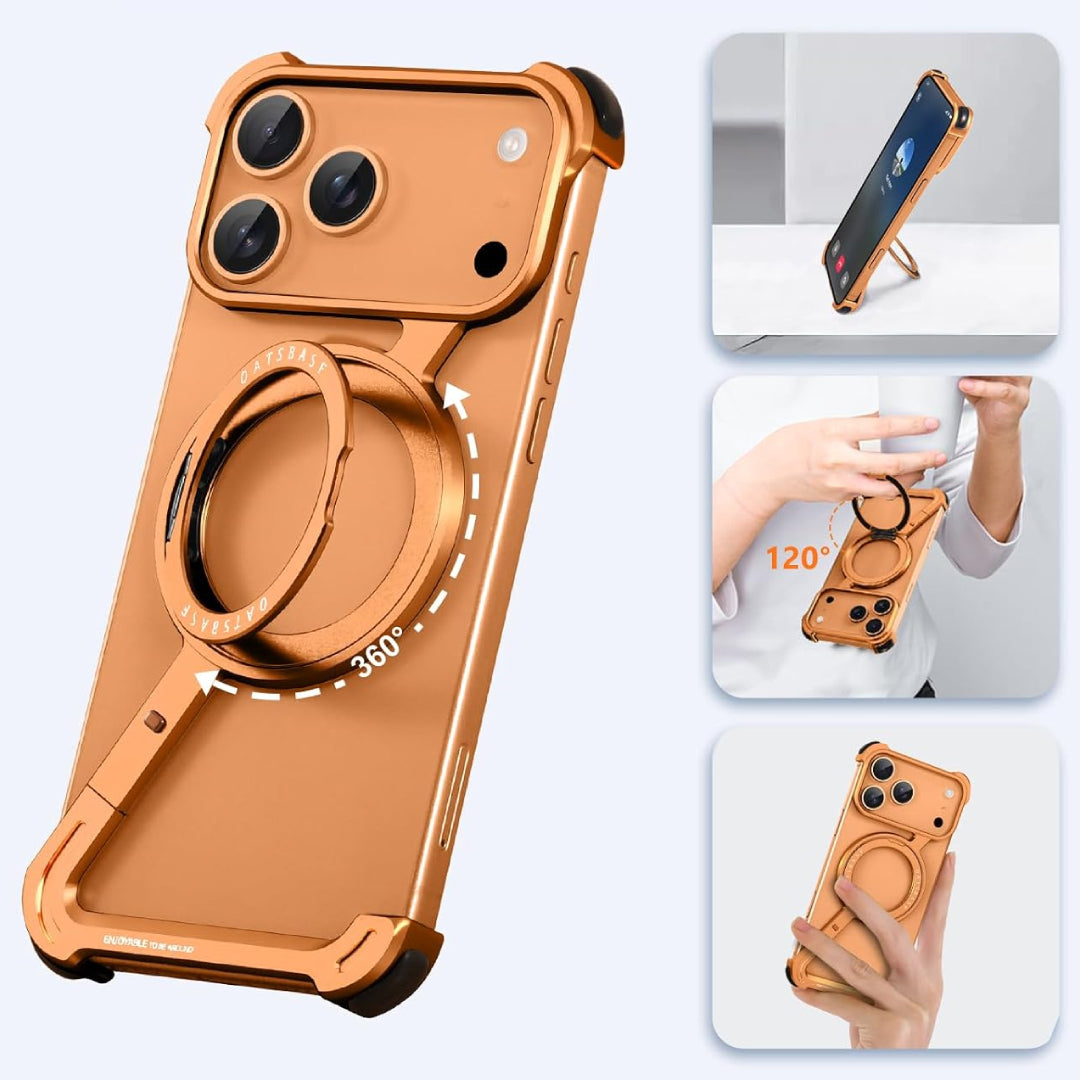 iPhone 17 Pro Z Metal MagSafe Case with 360° Ring Holder - Orange