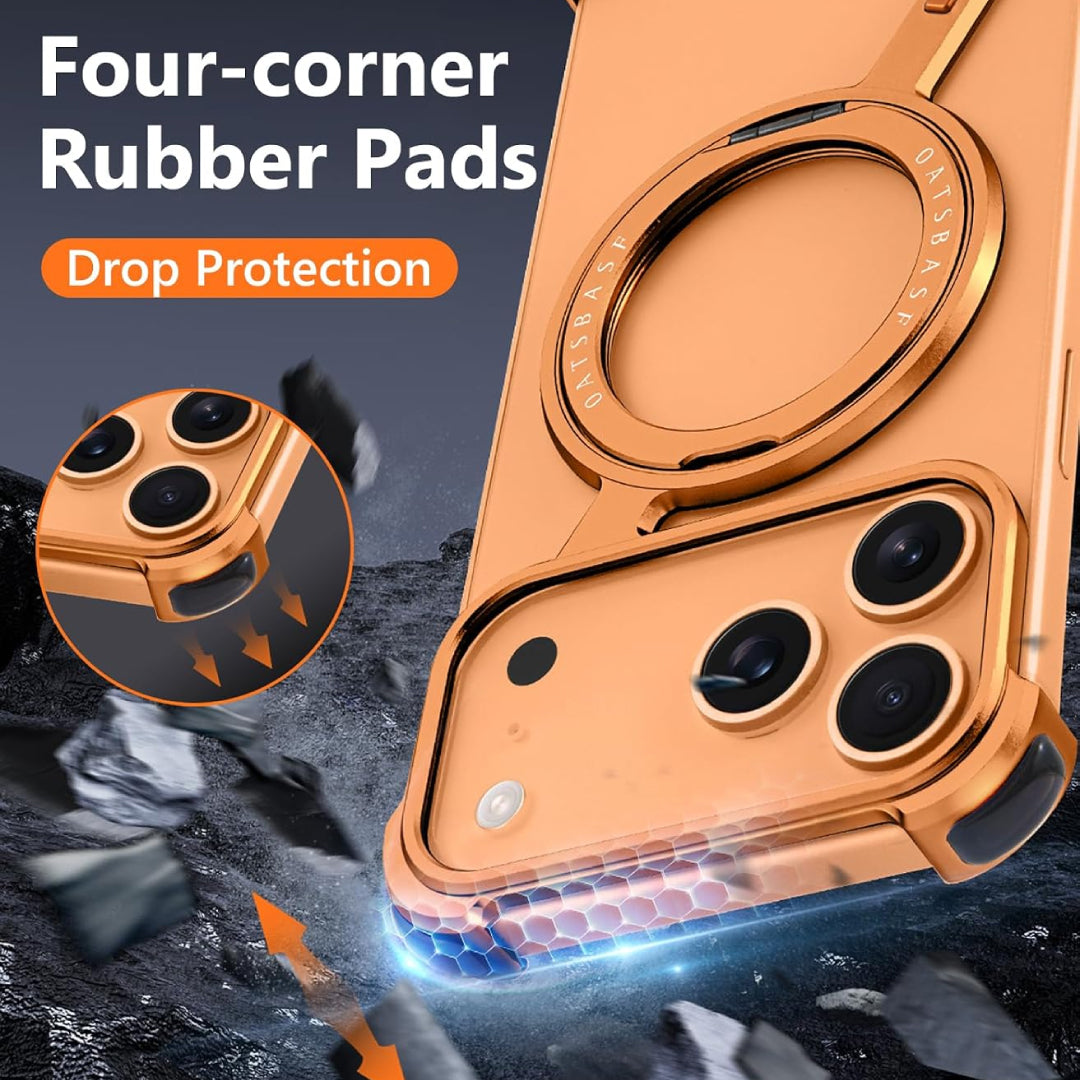 iPhone 17 Pro Z Metal MagSafe Case with 360° Ring Holder - Orange